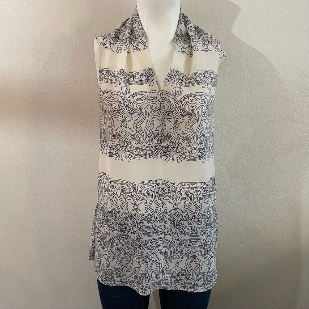 Cabi Women’s White Sleeveless Print Blouse-XS